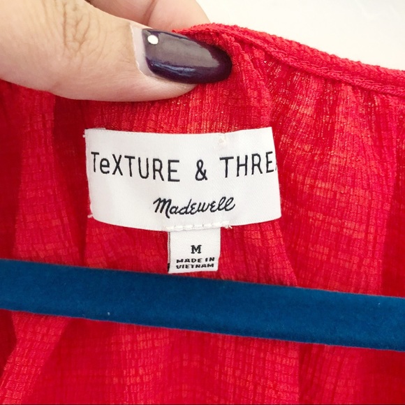 Madewell Texture and Thread Red Peasant Top Medium - Picture 9 of 11